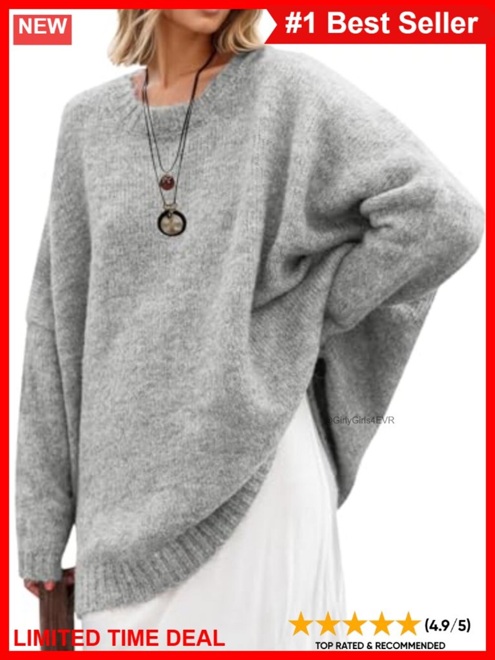 Oversized Chunky Knit Tunic Sweater Slouchy Crew Neck Pullover Long Sleeve